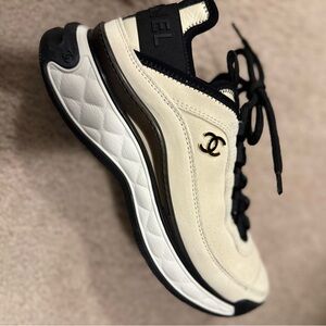 CHANEL Cream and Black Athletic Shoes
